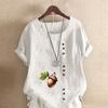 Women's Fashion Stone Hazelnut Prined Round Neck Short Sleeve T-shirt Casual Cotton Linen Graphic Shirt Leisure Loose Summer Blouse Tops