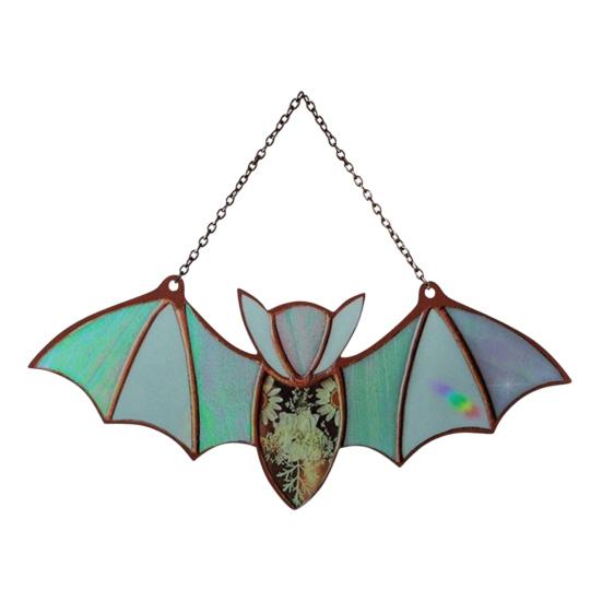 Bat Stained Glass Sun Catcher Translucent Window Hanging Decoration Handmade Acrylic Wall Art Light Catcher for Halloween Home Decor