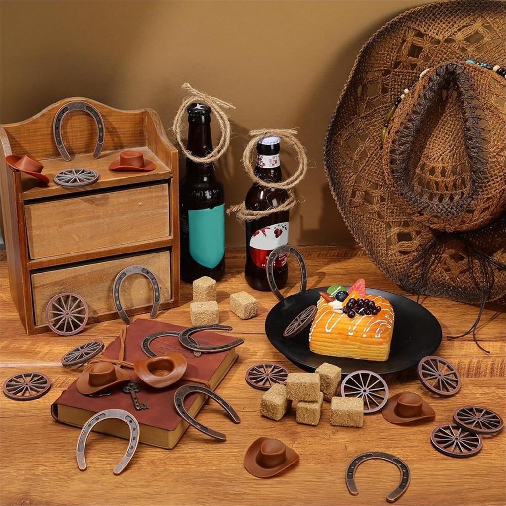 40 Pcs Western Party Centerpieces for Table Mini Cowboy Hats Mini Horseshoes Wagon for Western Cowboy Party Decorations