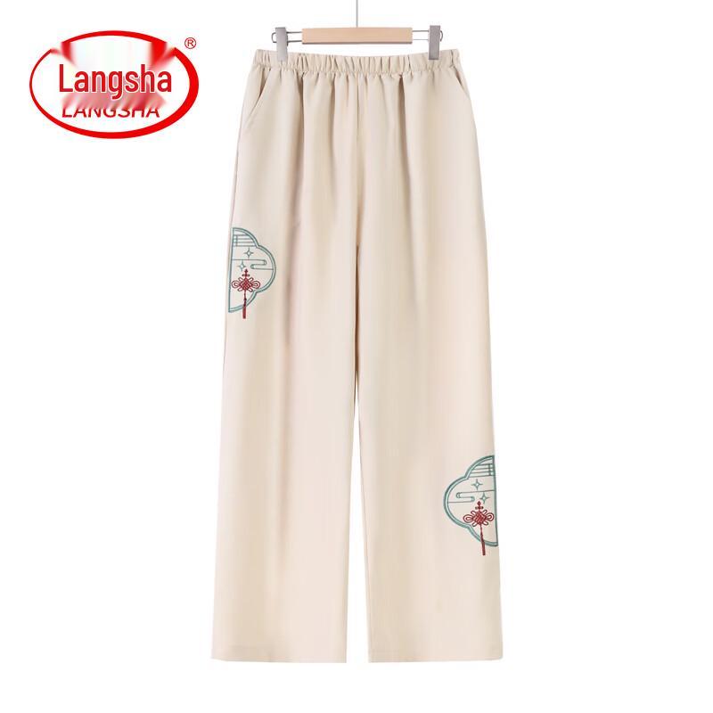 LangSha Women s Summer High-Waisted Embroidered Cropped Wide-Leg Pants 5XL