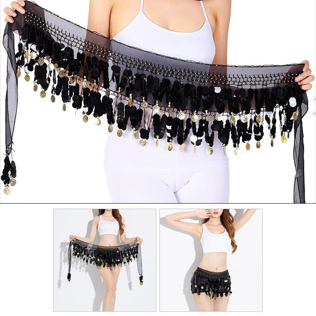 Bellydance Hip Scarf Skirt Belly Dance Waist Chain with Gold Coins