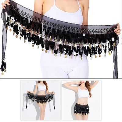 Women Bellydance Hip Scarf with Gold Coins, Belly Dance Belt Skirts Wrap, Belly Dance Hip Scarf Bellydance Coin Cloth