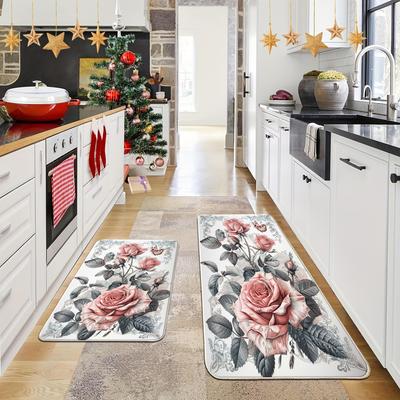 1 Pz Tappeti da Cucina Antifatica, Stampa Fiori Farfalle Impermeabile Antiscivolo Spesso Ammortizzato Tappetino da Cucina Comfort Pesante Tappetino per Stare in Piedi per Cucina