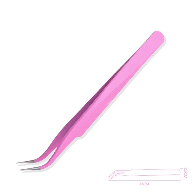 2Pcs Pink Stainless Steel Straight Curved Nail Art Tweezers Rhinestone Picker Nail Decoration Picking Up Tool