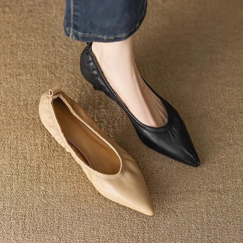 Fashion Women Shoes Fashion Elegant Office Shoes 2025 New Pointed Toe High Heels for Women Genuine Leather Retro Pumps Zapatos De Mujer