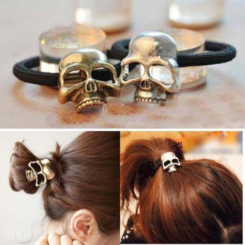 

Halloween Costume Girl Ponytail Rope Elastic Hair Rope Metal Skull Hairband Women чорний
