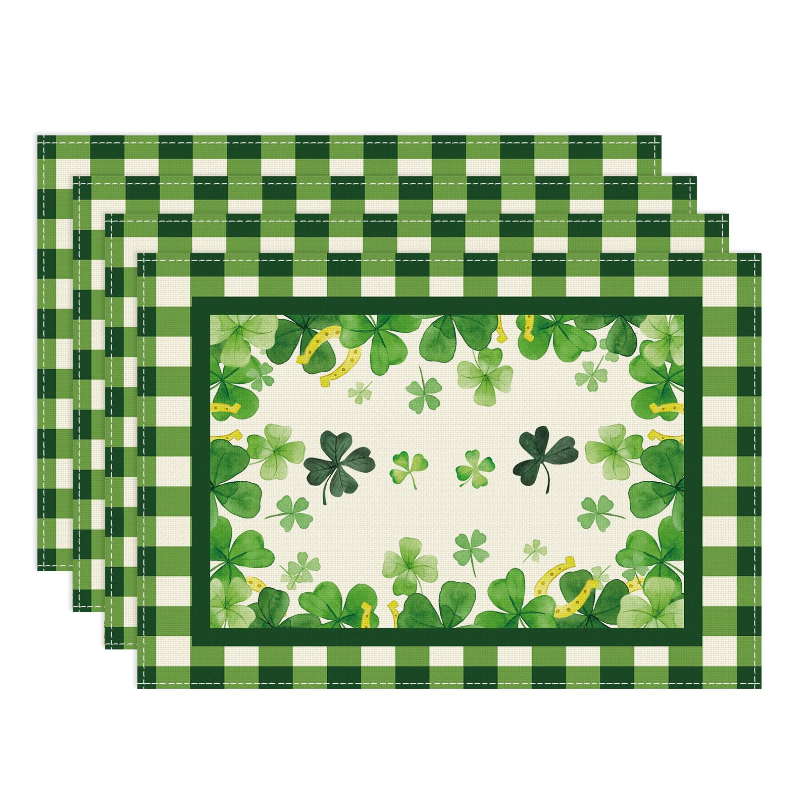

Green Plaid Four-Leaf Clovers Shamrocks Horseshoes St. Patrick s Day Placemats Set of 4 Table Mats Placemats Set of 4 （12x18 Inch）