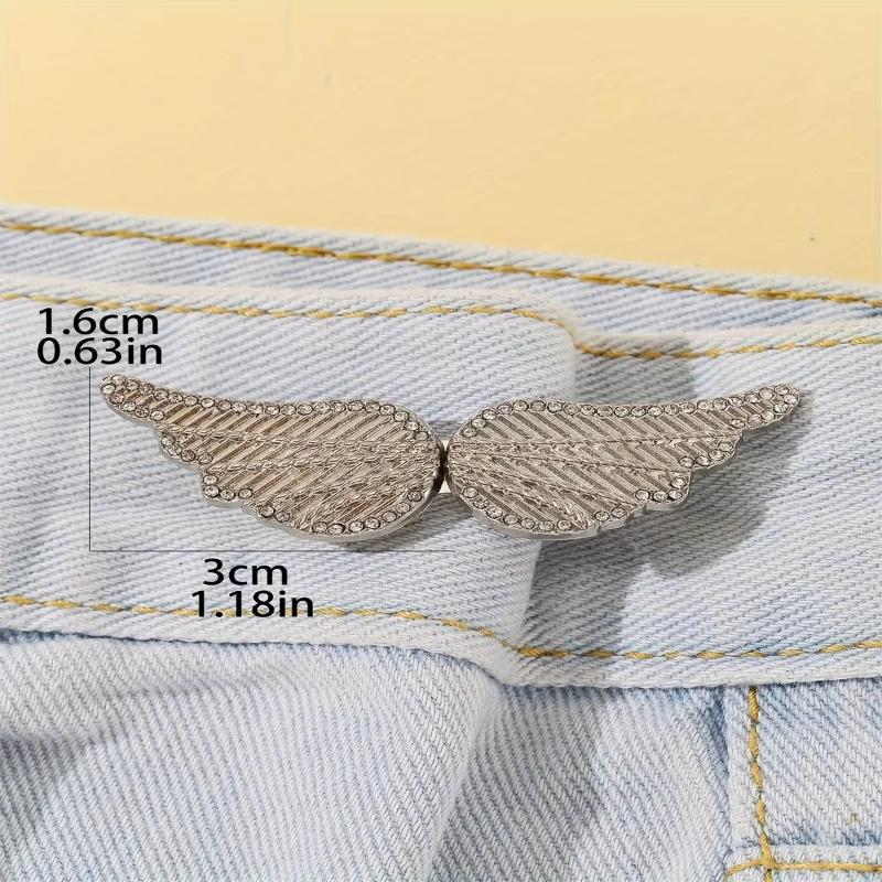 1 Set Rhinestone Wings Buckle Pant Waist Tightener Detachable Waist Buttons Pins Belts Accessories Pants Clips No Sewing