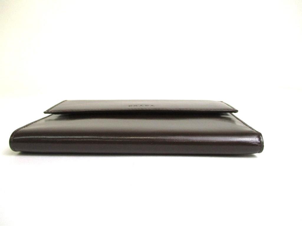 Authentic PRADA Dark Brown Leather Trifold Wallet Compact Wallet #a582 Open Box