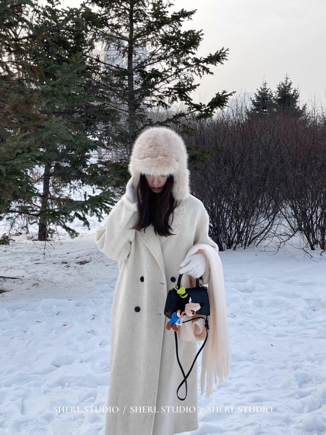 Women s Mid-Length Oatmeal Wool Coat - 2025 Autumn/Winter Collection Small