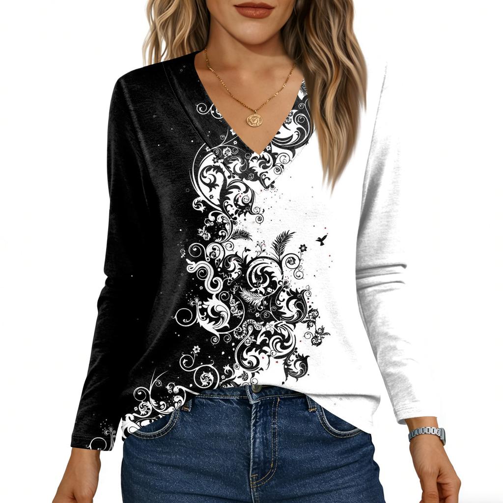 Langarmshirts für Damen, niedlicher Aufdruck, Grafik-T-Shirts, Blusen, lässig, Übergröße, Basic-Tops, Pullover