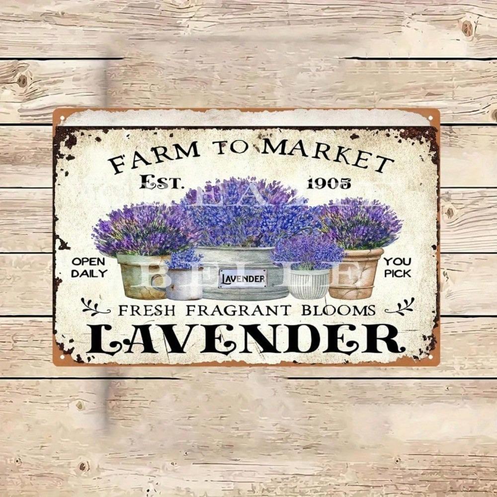 Vintage Lavender Farmhouse Metal Wall Art Rustic Floral Plaque Home Decor