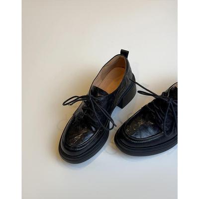 Retro Commuter Versatile Lace-up Small Leather Shoes Women's 2025 New British Style Round Head Thick Heel Single Shoes Versatile Loafers