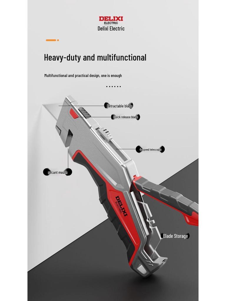 Heavy-Duty Industrial Folding Utility Knife with Thick All-Steel Retractable Blade for Electricians and Cable Work.