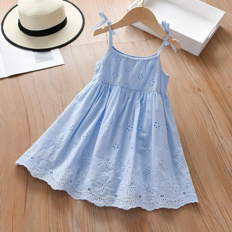 Girls Vest Skirt Summer Western Style Suspender Princess Dress Girl Hollow Embroidered Dress Summer