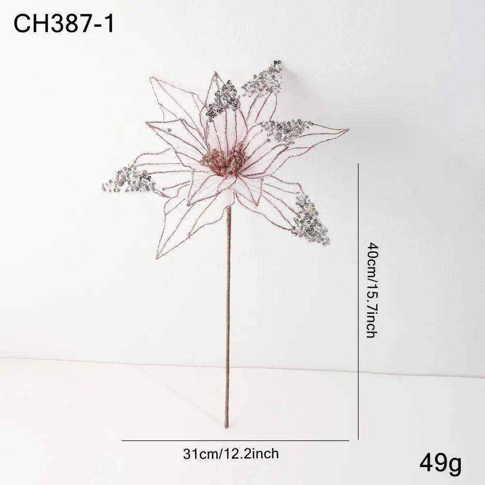 New Large Artificial Poinsettia Flower Sequins Glitter Simulation Flowers Sparkling DIY Christmas Flower New Year Festival