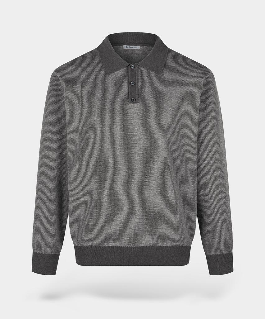 BIRBANTE Soft Washable Two-Tone Collared Knit - Gray