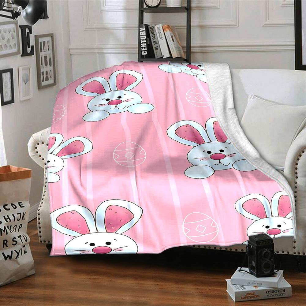1pc Easter Bunny Lightweight Flannel Blanket, Comfortable and Warm Blanket, for Office and Camping Sofa Bed, Livingroom020