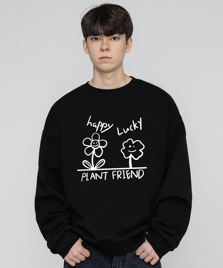 GRAVER [Unisex] Drawing Happy Lucky Smile Sweatshirt_Black