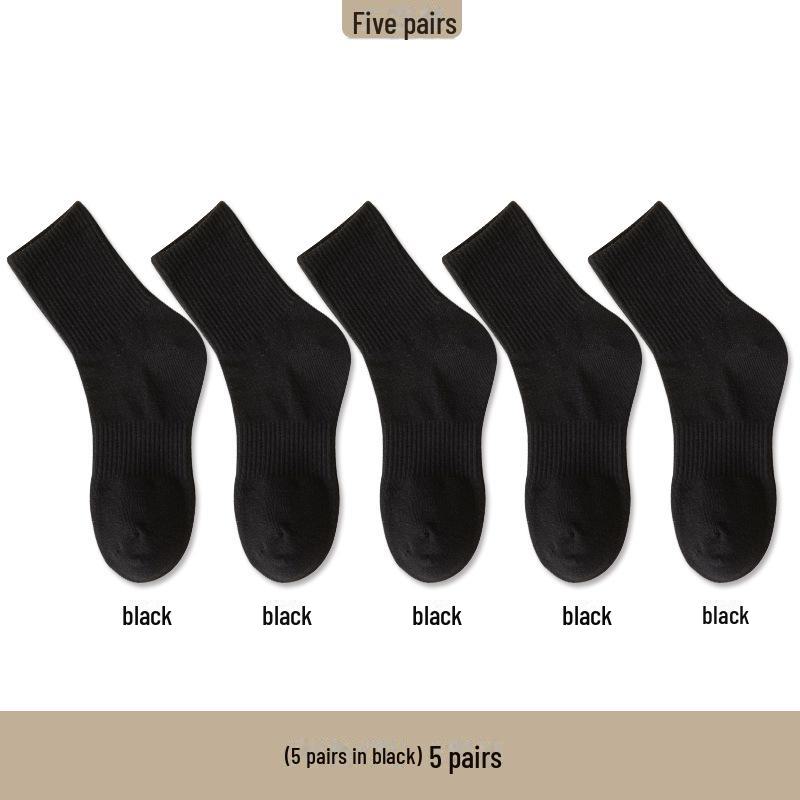 

[Бесплатная доставка] Мужские спортивные носки средней длины с высокой эластичностью в стиле ретро кофейного цвета для осени и зимы 5 pairs; 38-44 чёрный