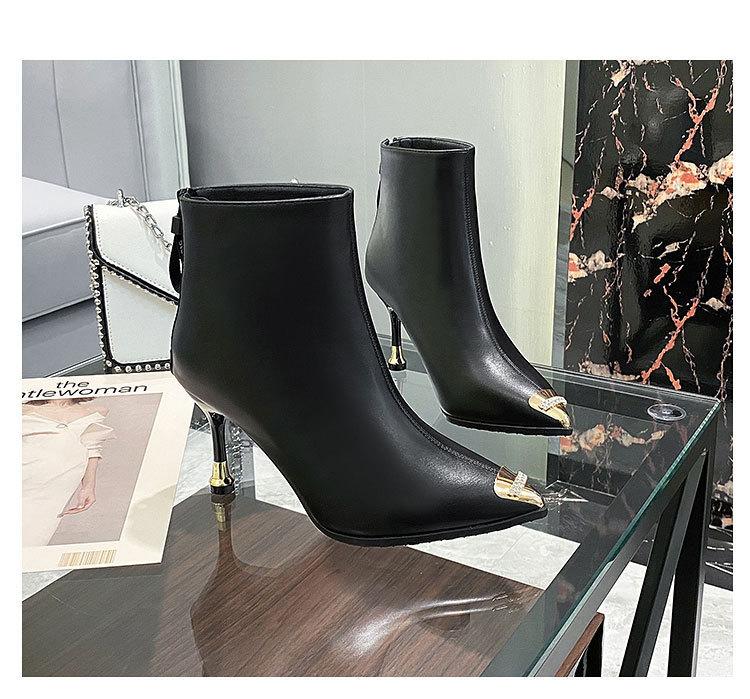 Cowhide 2025 Winter New Short Boots Women's Anti-kick Internet Celebrity High-heeled Fashion Boots Thin Heel Pointed Rhinestone Martin Boots