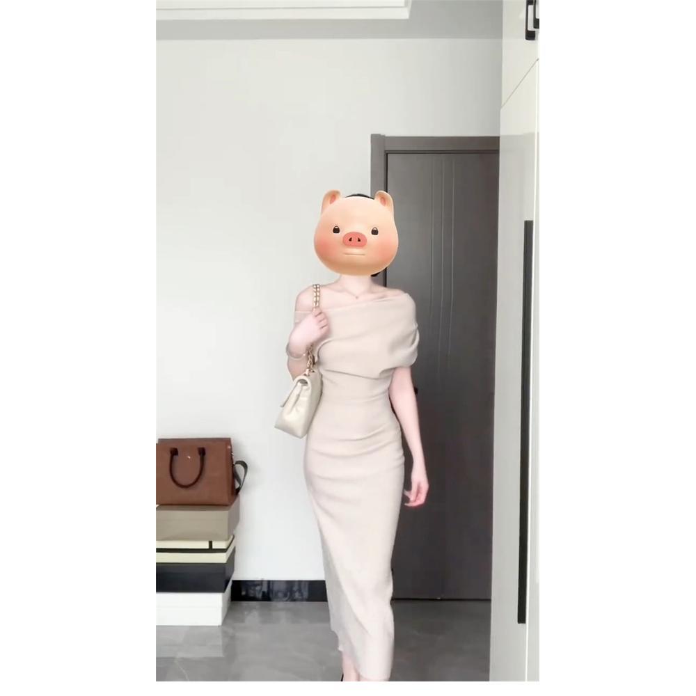 

Черное платье с диагональным вырезом на одно плечо, женское повседневное летнее платье нового стиля, облегающее, с разрезом, длинная юбка XL- (recommended 110-60kg)