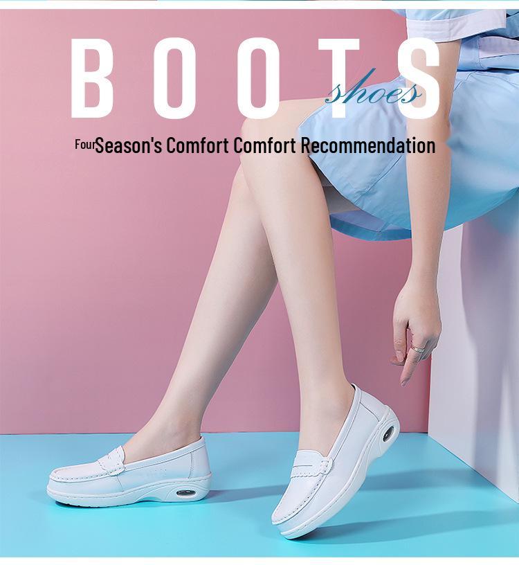 Women's Genuine Leather Nurse Shoes - Breathable, Soft Sole, Non-Slip, Air Cushion. Suitable for Autumn Hospital Work.