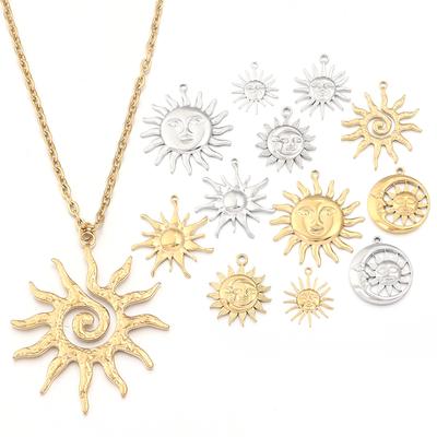 2pcs/lot Stainless Steel Retro Pendant Gold Color Sun Flower Moon Shape Charms For DIY Crafts Necklace Earrings Gift Accessories