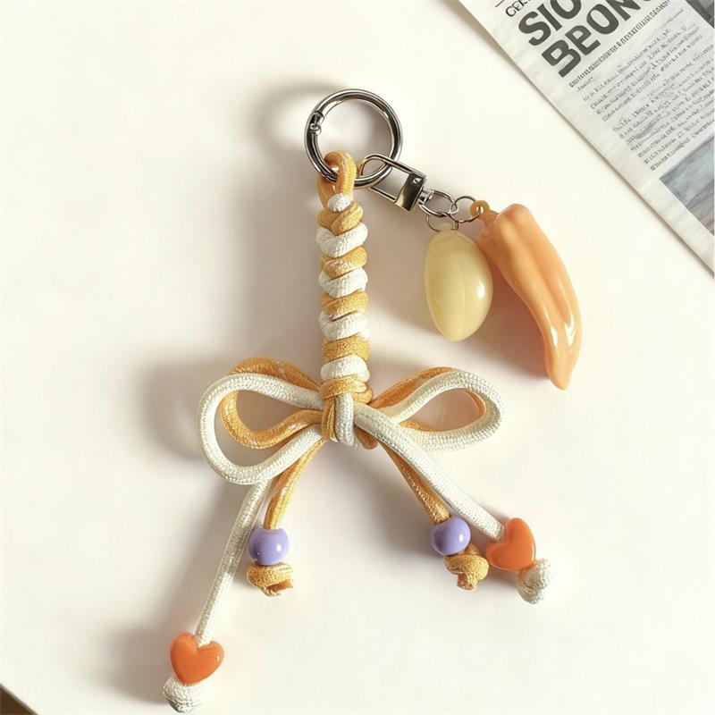 Handmade Woven Rope Keychain Contrasting Color Butterfly Knot Design Simulation Chili Garlic Bag Pendant Creative Holiday Gift