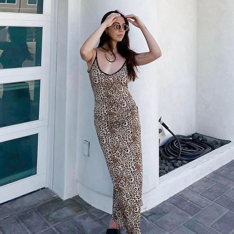Spring Fashion Women's Dress Socialite Ethos Elegant Slim Leopard Print Halter Dress