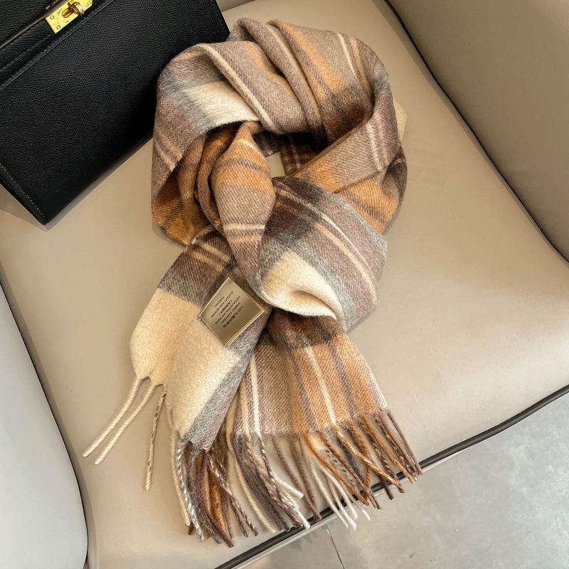 New pure wool plaid scarf British men and women couples winter warm double-sided fringed high-end scarf