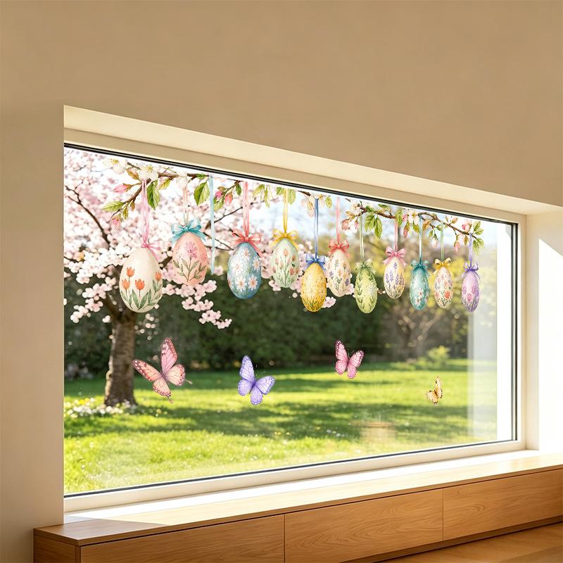 Easter Egg Butterfly Window Sticker Self Adhesive Glass Door Showcase Shop Decor