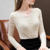 Herbst und Winter Langarm Basis Hemd Mesh Spitze V-ausschnitt Hohl Spitze Frauen