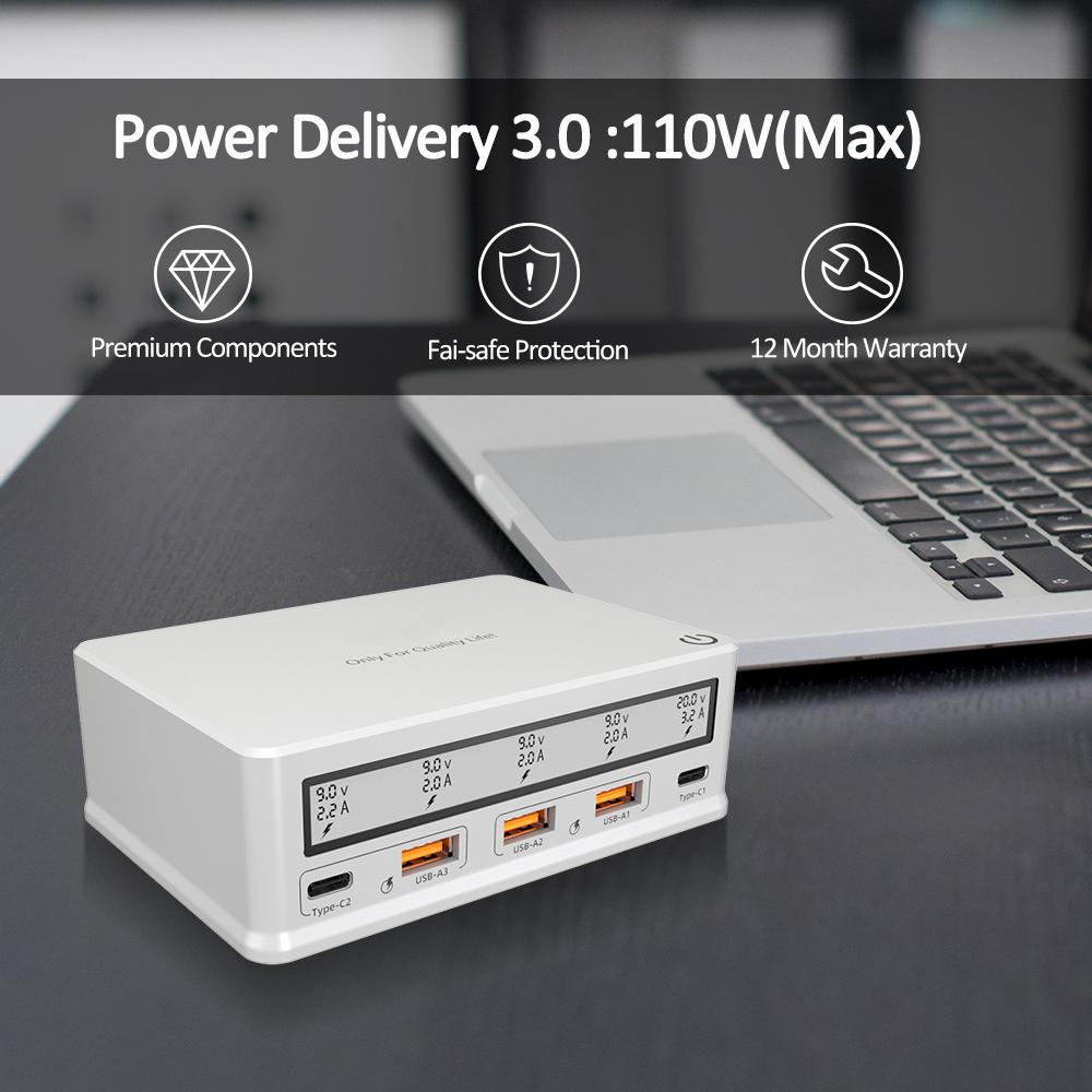 Încărcător de perete USB 110W Stație de încărcare USB cu 5 porturi Încărcător hub USB cu mai multe porturi LCD dimensiune compactă