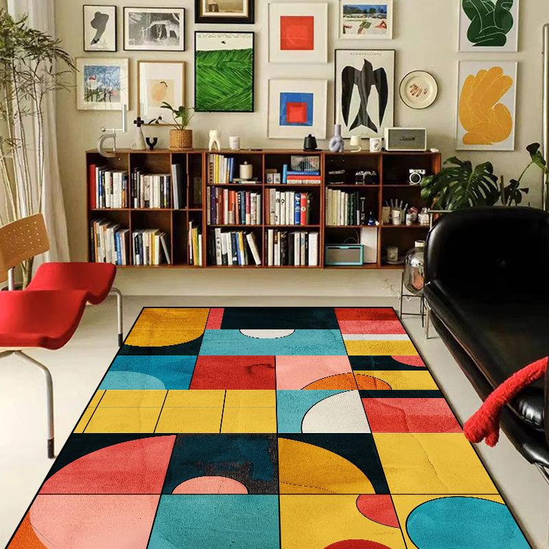 Geometric Abstraction Decorative Rug for Living Room Nordic Style Bedroom Carpet Decor Study Room Soft Flannel Play Mat for Kids