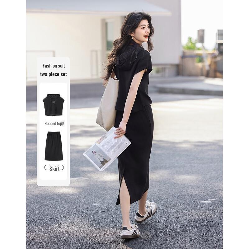 Women's Summer Hooded Two-Piece Top & Skirt Set