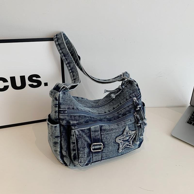 Ledig Ny Mode Denim Damväska Dam Handväskor Axel Messenger Väska Jeans Dam Axelväskor Dam Tygväska Cowboyväskor