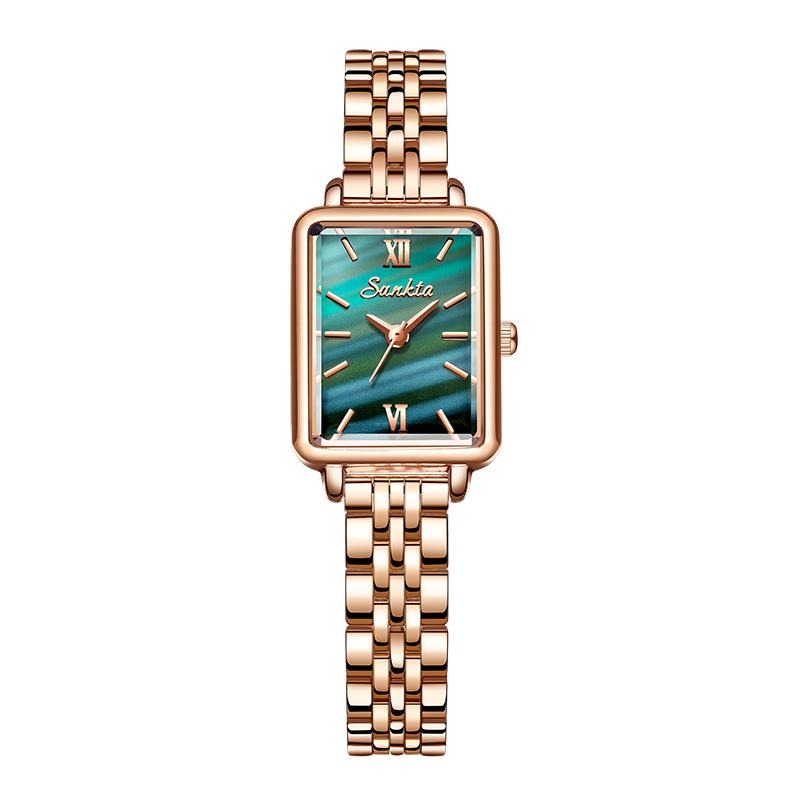 

SUNKTA Модные женские часы со стальным ремешком Водонепроницаемые женские кварцевые часы зелёный/розового золота