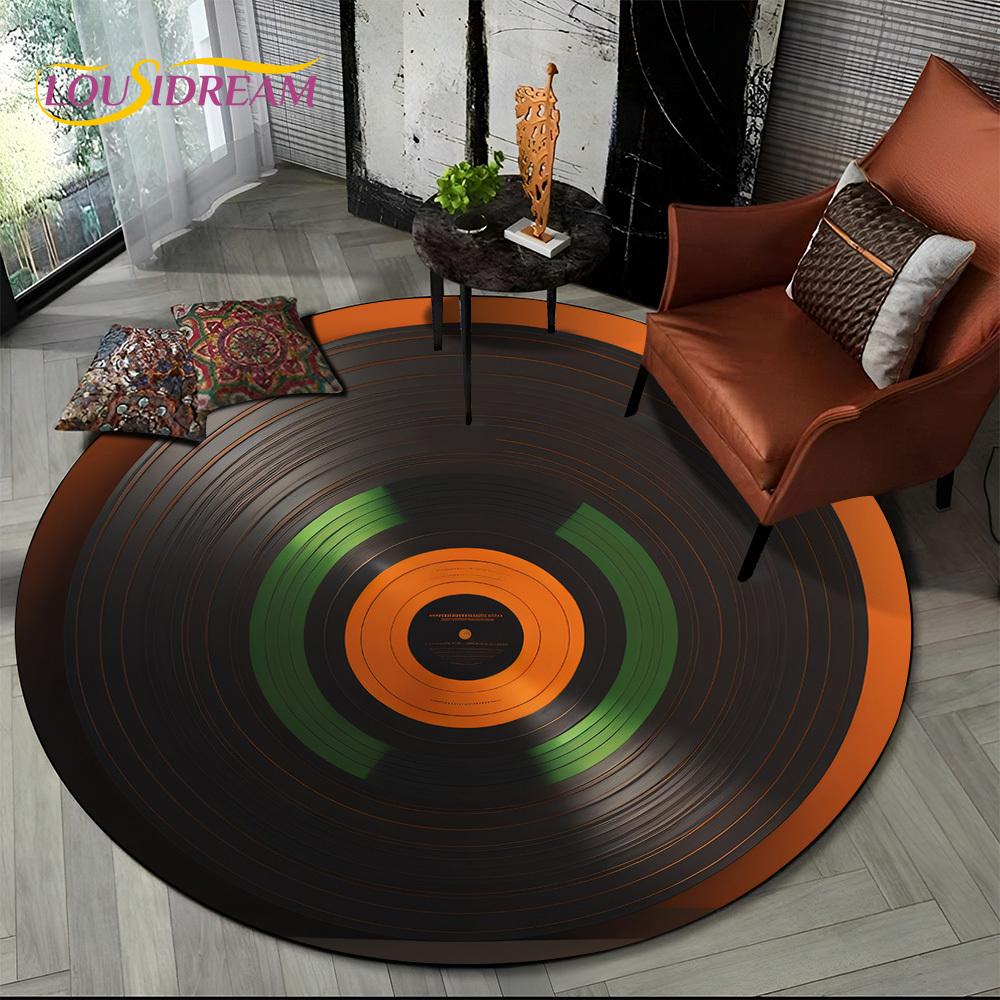3D Vinyl Record Music DJ Screen Tape HD Round Area Rug,Carpet Rug for Living Room Bedroom Sofa Playroom Decor,Non-slip Floor Mat