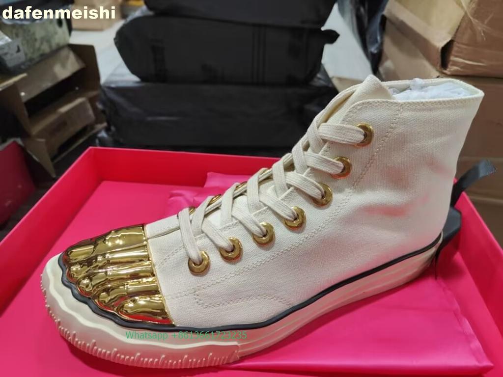 Metal Five Finger Toe Flats Canvas Shoes 2025 Newest Novelty Casual Style Shoes Women/men Low-Top/high Top Lace-Up Shoes