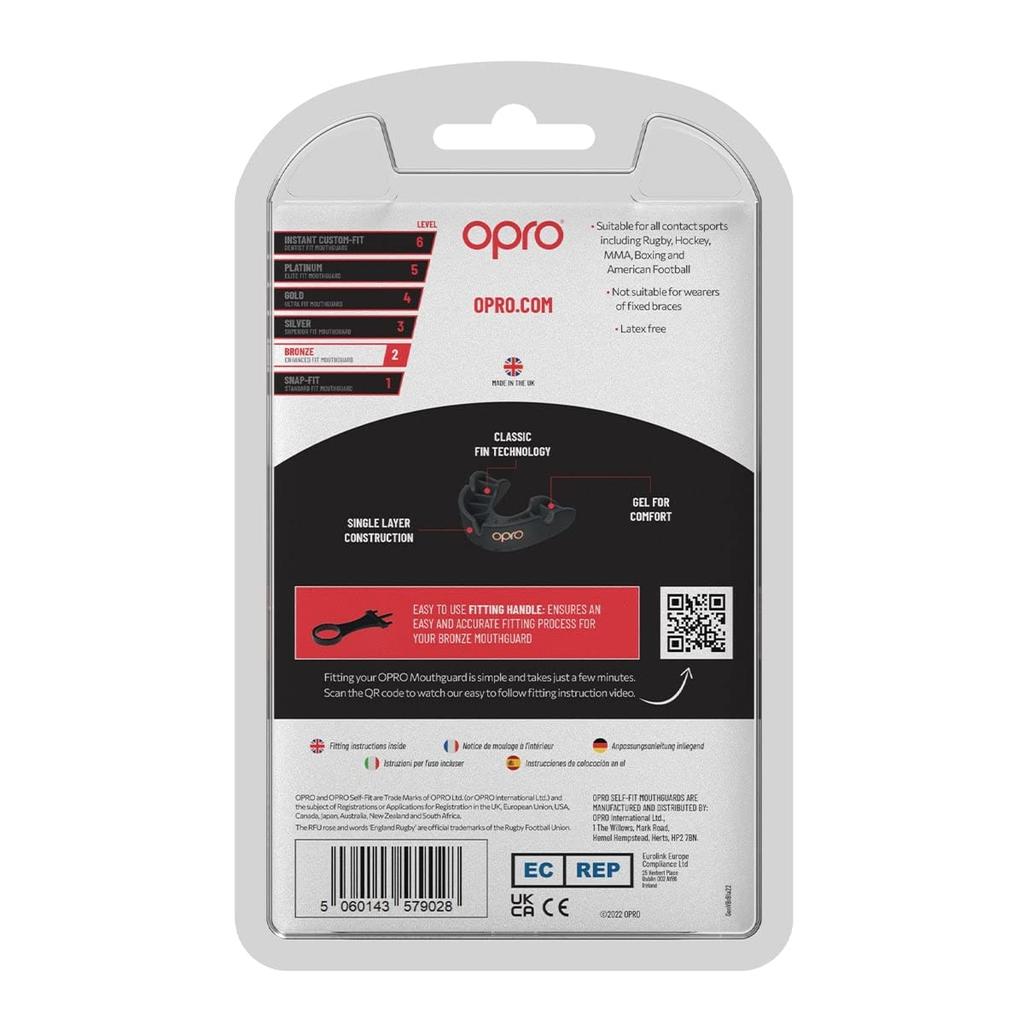 OPRO Mouthguard Sports Mouthpiece Made in the UK [Self-Fit/Bronze Level] [Official Store] (Adult, Black)