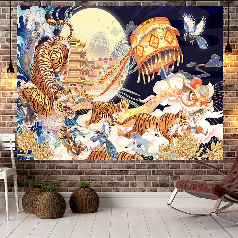 Čínský styl Tygří styl Velký gobelín Nástěnná geometrie Hippie gobelín Domácí pokoj Dekor Estetická dekorace