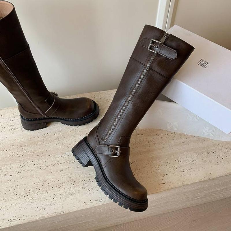 Autumn and winter women's leather boots versatile thick-soled non-slip leather Martin boots new sleeve round head cowhide high boots women
