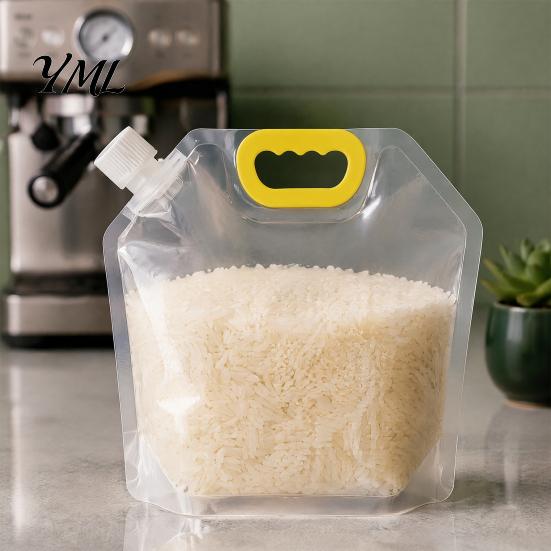 Reusable Food Storage Bags 5PCS Grain Bag with Handle, Large Capacity Cereal Container, Vertical Standing Pouch Organizer, Moisture Proof for