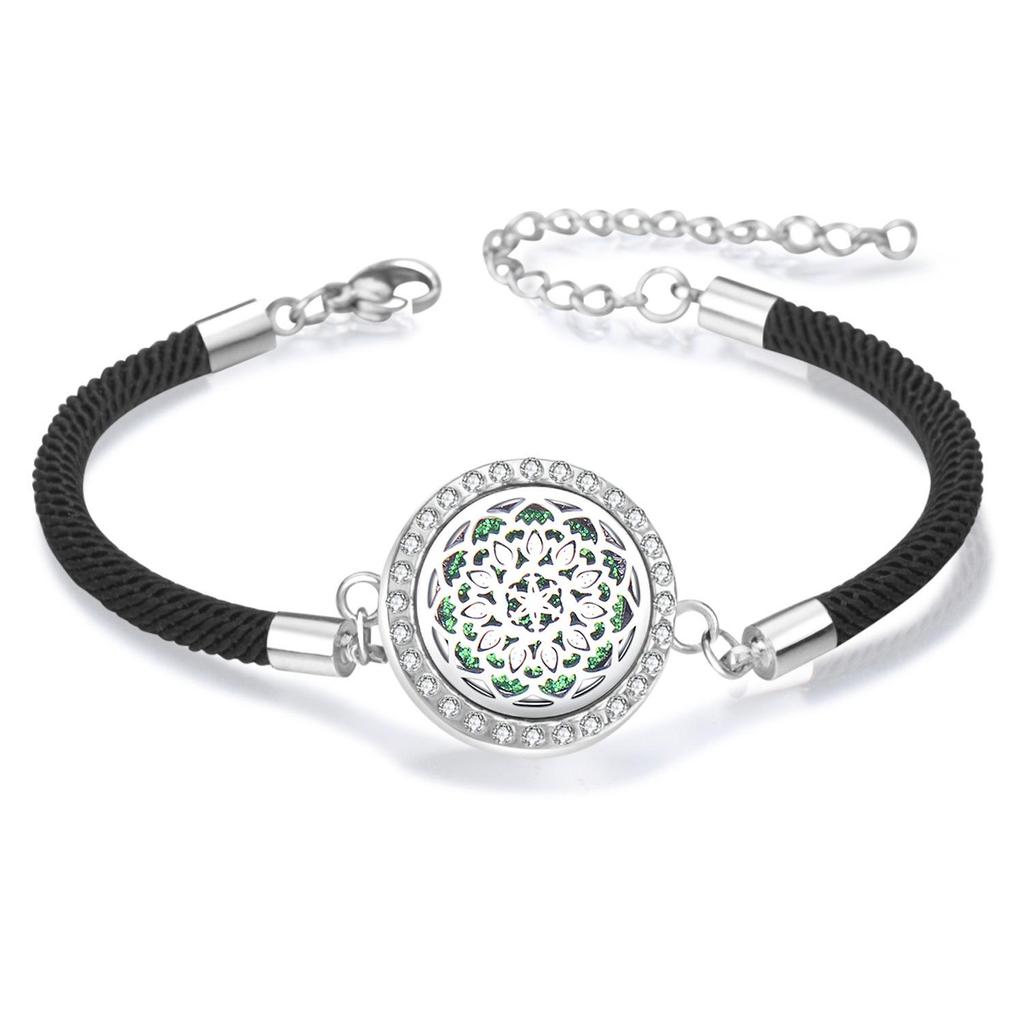 Diamond Inlaid Aroma Diffuser Bracelet: Adjustable Black Rope Wristband for Women