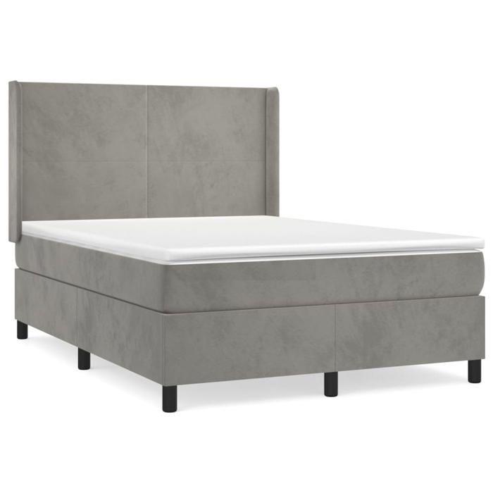 Lit avec matelas - Maison Exclusive - Velours gris clair - 140x200cm - Tête de lit réglable