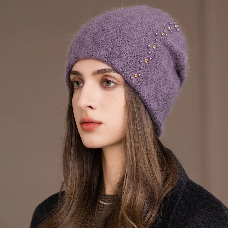 New Style Winter Women Hat Decorate Beanie Hat Rabbit Fur Blend Warm Winter Cap Y2K Female Casual Streetwear Knitted Hat