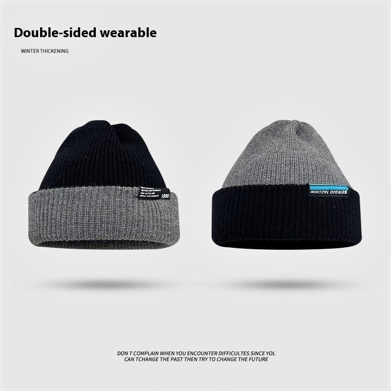 Unisex Herbst Winter Strickmütze Weiche Verdickte Wollmütze Doppelseitiger Ohrenschutz Beanies Mütze Damen Herren