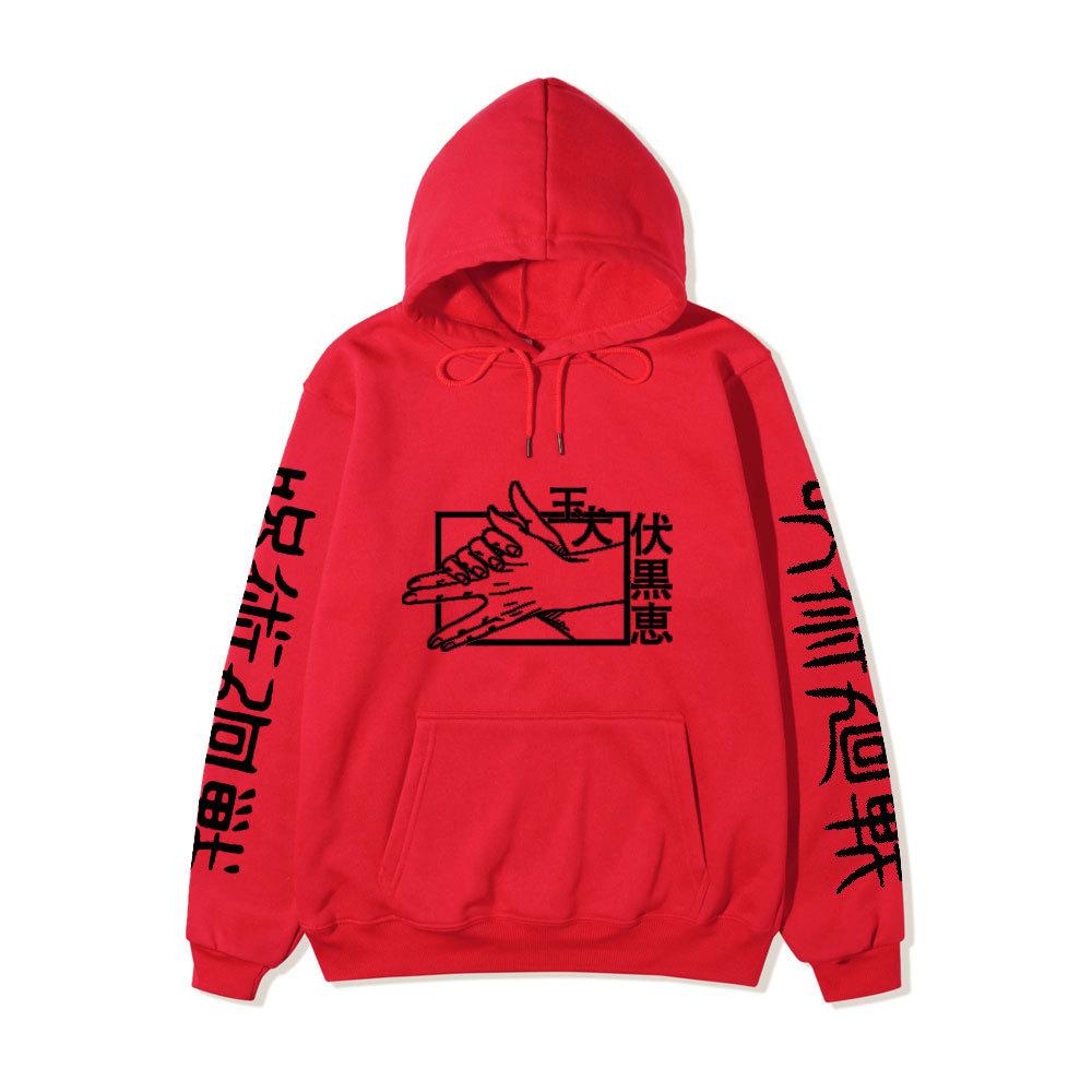 Jujutsu Kaisen Men Women Fleece Hoodie Jujutsu Kaisen Front Back Graphic Kanji Print Autumn Winter Anime Streetwear Hooded Sweatshirt