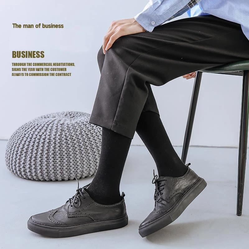 Men's Formal Long Socks – Knee High Cotton Dress Socks, Solid Color Soft Elastic for Business, Party, Four Seasons
